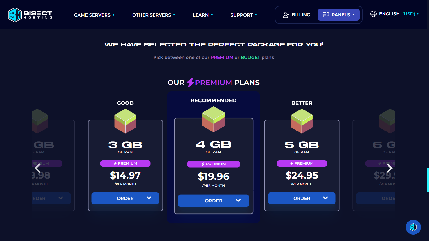 BisectHosting, choose plan