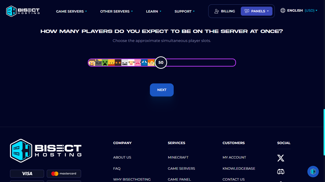BisectHosting, choose many player in your server